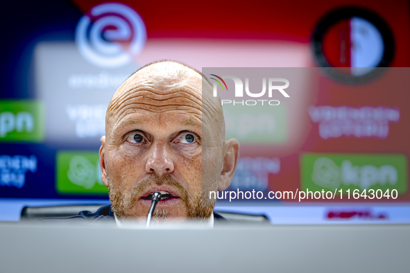 FC Twente trainer Joseph Oosting speaks during the press conference after the match between Feyenoord and Twente at the Feyenoord stadium De...