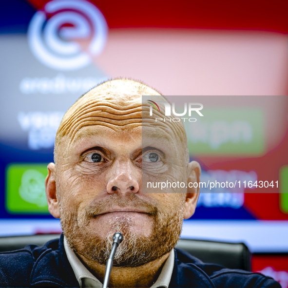 FC Twente trainer Joseph Oosting speaks during the press conference after the match between Feyenoord and Twente at the Feyenoord stadium De...