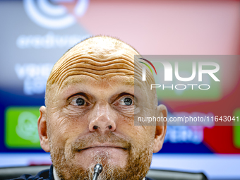 FC Twente trainer Joseph Oosting speaks during the press conference after the match between Feyenoord and Twente at the Feyenoord stadium De...