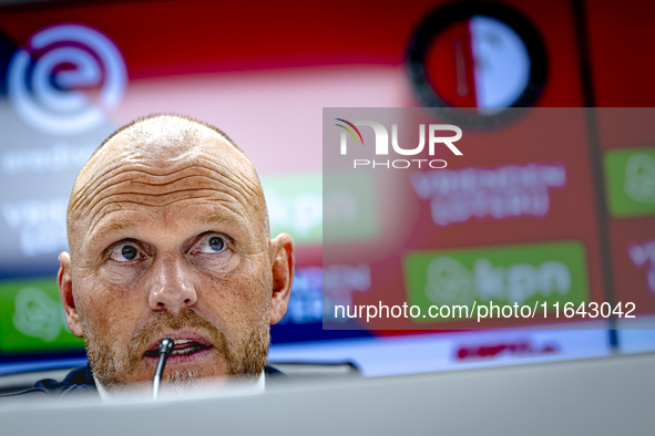 FC Twente trainer Joseph Oosting speaks during the press conference after the match between Feyenoord and Twente at the Feyenoord stadium De...