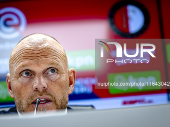 FC Twente trainer Joseph Oosting speaks during the press conference after the match between Feyenoord and Twente at the Feyenoord stadium De...