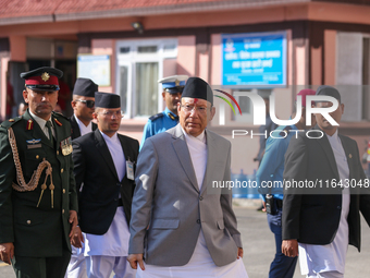 Nepal's new Chief Justice Prakashman Singh Raut (Center) arrives at the Supreme Court premises to take charge of office in Kathmandu, Nepal,...