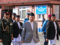 Nepal's new Chief Justice Prakashman Singh Raut (Center) arrives at the Supreme Court premises to take charge of office in Kathmandu, Nepal,...