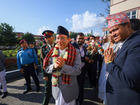 Nepal's new Chief Justice Prakashman Singh Raut (Center) arrives at the Supreme Court premises to take charge of office in Kathmandu, Nepal,...