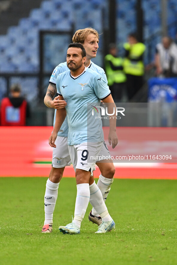 Pedro of S.S. Lazio celebrates after scoring the goal of 2-1 during the 7th day of the Serie A Championship between S.S. Lazio and Empoli F....