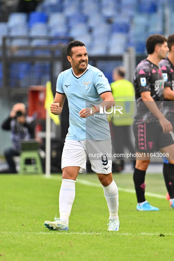 Pedro of S.S. Lazio celebrates after scoring the goal of 2-1 during the 7th day of the Serie A Championship between S.S. Lazio and Empoli F....