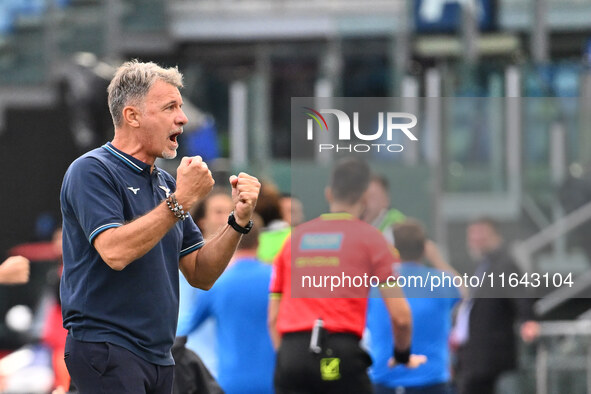 Marco Baroni, coach of S.S. Lazio, celebrates after Pedro of S.S. Lazio scores the goal for 2-0 during the 7th day of the Serie A Championsh...