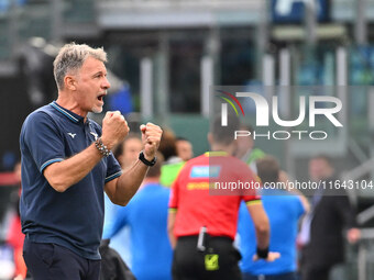 Marco Baroni, coach of S.S. Lazio, celebrates after Pedro of S.S. Lazio scores the goal for 2-0 during the 7th day of the Serie A Championsh...