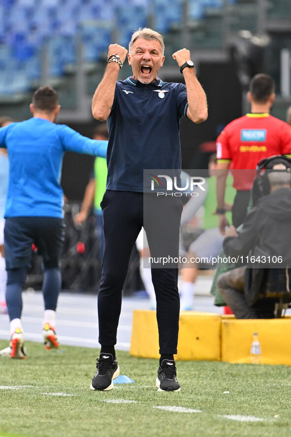 Marco Baroni, coach of S.S. Lazio, celebrates after Pedro of S.S. Lazio scores the goal for 2-0 during the 7th day of the Serie A Championsh...