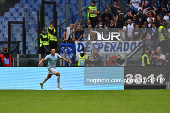 Pedro of S.S. Lazio celebrates after scoring the goal of 2-1 during the 7th day of the Serie A Championship between S.S. Lazio and Empoli F....