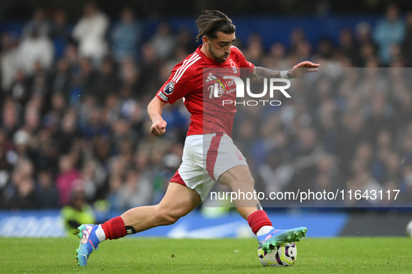 Jota Silva of Nottingham Forest controls the ball during the Premier League match between Chelsea and Nottingham Forest at Stamford Bridge i...