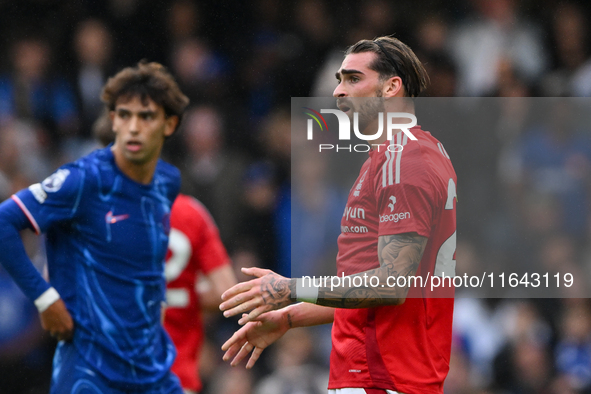 Jota Silva of Nottingham Forest reacts after a missed opportunity at goal during the Premier League match between Chelsea and Nottingham For...