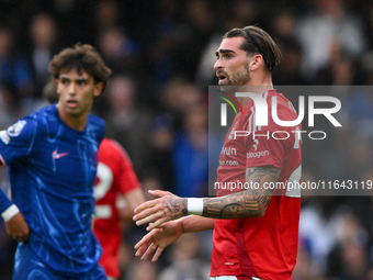 Jota Silva of Nottingham Forest reacts after a missed opportunity at goal during the Premier League match between Chelsea and Nottingham For...