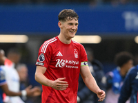 Ryan Yates of Nottingham Forest looks relieved as the final whistle blows during the Premier League match between Chelsea and Nottingham For...