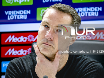 Feyenoord Rotterdam trainer Brian Priske speaks during the press conference after the match between Feyenoord and Twente at the Feyenoord st...