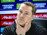 Feyenoord Rotterdam trainer Brian Priske speaks during the press conference after the match between Feyenoord and Twente at the Feyenoord st...