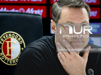 Feyenoord Rotterdam trainer Brian Priske speaks during the press conference after the match between Feyenoord and Twente at the Feyenoord st...