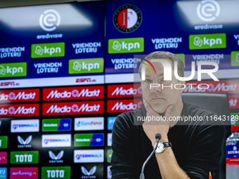 Feyenoord Rotterdam trainer Brian Priske speaks during the press conference after the match between Feyenoord and Twente at the Feyenoord st...