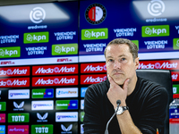 Feyenoord Rotterdam trainer Brian Priske speaks during the press conference after the match between Feyenoord and Twente at the Feyenoord st...