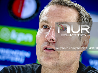 Feyenoord Rotterdam trainer Brian Priske speaks during the press conference after the match between Feyenoord and Twente at the Feyenoord st...