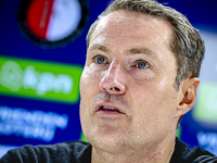 Feyenoord Rotterdam trainer Brian Priske speaks during the press conference after the match between Feyenoord and Twente at the Feyenoord st...