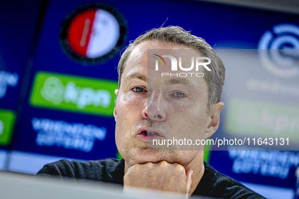 Feyenoord Rotterdam trainer Brian Priske speaks during the press conference after the match between Feyenoord and Twente at the Feyenoord st...