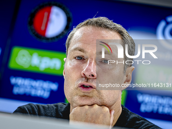 Feyenoord Rotterdam trainer Brian Priske speaks during the press conference after the match between Feyenoord and Twente at the Feyenoord st...