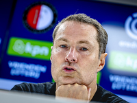 Feyenoord Rotterdam trainer Brian Priske speaks during the press conference after the match between Feyenoord and Twente at the Feyenoord st...