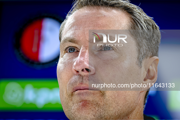 Feyenoord Rotterdam trainer Brian Priske speaks during the press conference after the match between Feyenoord and Twente at the Feyenoord st...