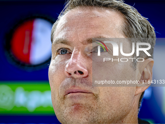 Feyenoord Rotterdam trainer Brian Priske speaks during the press conference after the match between Feyenoord and Twente at the Feyenoord st...