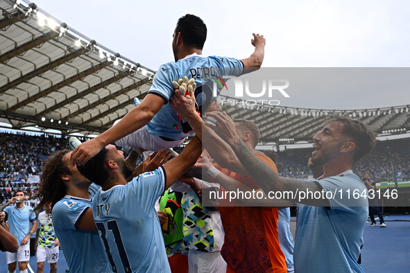 Pedro of S.S. Lazio participates in the 7th day of the Serie A Championship between S.S. Lazio and Empoli F.C. at the Olympic Stadium in Rom...