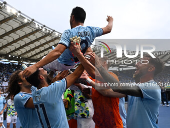 Pedro of S.S. Lazio participates in the 7th day of the Serie A Championship between S.S. Lazio and Empoli F.C. at the Olympic Stadium in Rom...