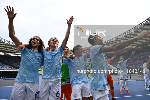 Matteo Guendouzi, Nicolo Rovella, and Mattia Zaccagni of S.S. Lazio participate during the 7th day of the Serie A Championship between S.S....