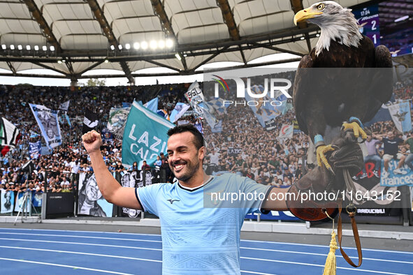 Pedro of S.S. Lazio participates in the 7th day of the Serie A Championship between S.S. Lazio and Empoli F.C. at the Olympic Stadium in Rom...