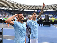 Pedro and Mattia Zaccagni of S.S. Lazio participate in the 7th day of the Serie A Championship between S.S. Lazio and Empoli F.C. at the Oly...