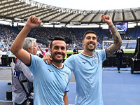 Pedro and Mattia Zaccagni of S.S. Lazio participate in the 7th day of the Serie A Championship between S.S. Lazio and Empoli F.C. at the Oly...