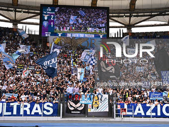 A supporter of S.S. Lazio attends the 7th day of the Serie A Championship between S.S. Lazio and Empoli F.C. at the Olympic Stadium in Rome,...