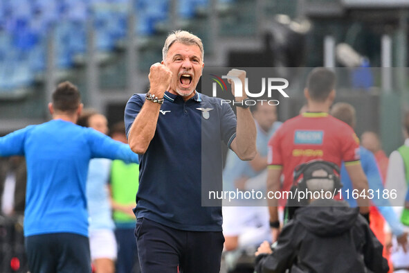 Marco Baroni, coach of S.S. Lazio, celebrates after Pedro of S.S. Lazio scores the goal for 2-0 during the 7th day of the Serie A Championsh...