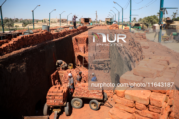 Red brick factory workers in Fayoum, Egypt, on October 5, 2024. 