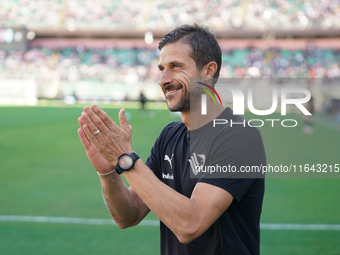 Alessio Dionisi, head coach of Palermo FC, watches the Serie B match between Palermo and Salernitana at the Stadio ''Renzo Barbera'' in Pale...