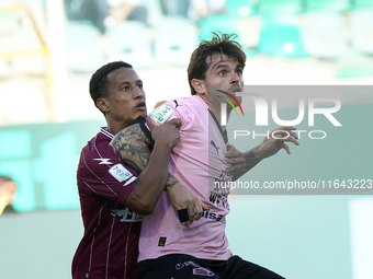 Matteo Brunori of Palermo FC is in action during the Serie B match between Palermo and Salernitana at the Stadio ''Renzo Barbera'' in Palerm...