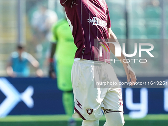 Petar Stojanovic of US Salernitana plays during the Serie B match between Palermo and Salernitana at the Stadio ''Renzo Barbera'' in Palermo...