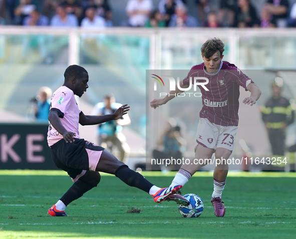 Lorenzo Amatucci of US Salernitana is in action during the Serie B match between Palermo and Salernitana at the Stadio ''Renzo Barbera'' in...