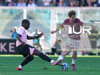 Lorenzo Amatucci of US Salernitana is in action during the Serie B match between Palermo and Salernitana at the Stadio ''Renzo Barbera'' in...