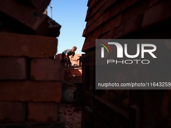 Red brick factory workers in Fayoum, Egypt, on October 5, 2024. (