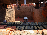 Red brick factory workers in Fayoum, Egypt, on October 5, 2024. (