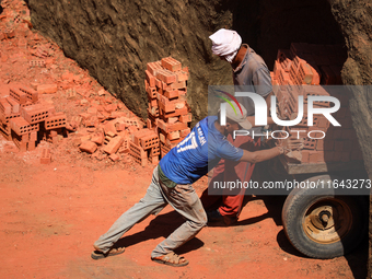 Red brick factory workers in Fayoum, Egypt, on October 5, 2024. (