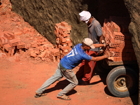 Red brick factory workers in Fayoum, Egypt, on October 5, 2024. (