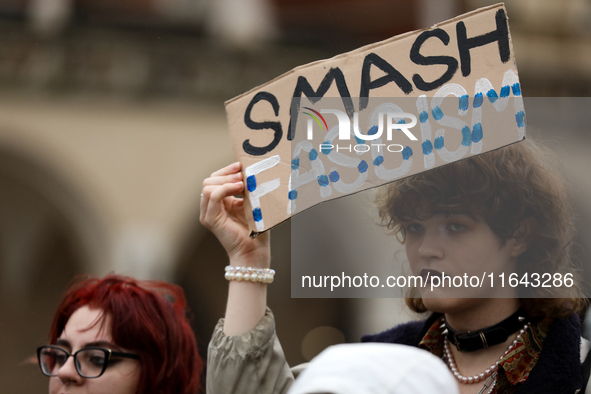 Participants in a pro-Palestinian protest gather on the Main Square and then proceed to the US Consulate and the Jagiellonian University in...