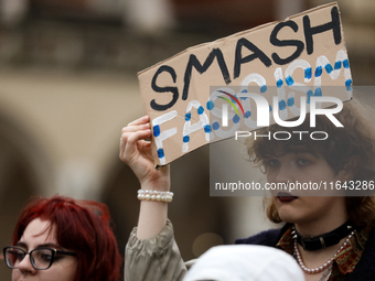 Participants in a pro-Palestinian protest gather on the Main Square and then proceed to the US Consulate and the Jagiellonian University in...